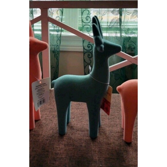 Deer Figurines in Sage Green Joyward Flocked 9.6" Soft Feel, Set of 2 - NEW - Picture 4 of 6